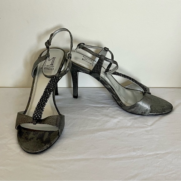 NWB M by Marinelli Gray/Silver Strappy Heels w Rhinestones size Women's 6M - Picture 2 of 10